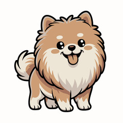 Cute Fluffy Pomeranian Dog Cartoon – Kawaii Style Puppy Illustration