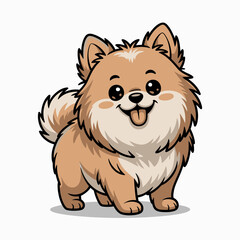 Cute Fluffy Pomeranian Dog Cartoon – Kawaii Style Puppy Illustration