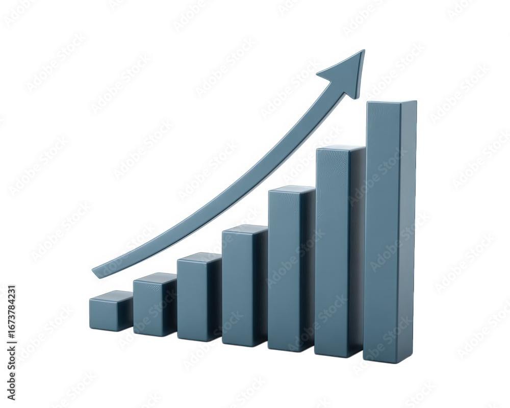 Poster minimal bar chart with upward arrow modern infographic element blue 3d columns growth success busine
