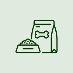 Minimal Dog Food Icon – Line Art of Bowl and Bag with Bone Symbol
