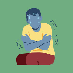 Vector Illustration of a Person Experiencing Chills and Fever Symptoms