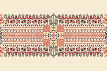 Traditional Tatreez embroidery horizontal seamless pattern, Palestinian border. Scalable vector design for print, background, template