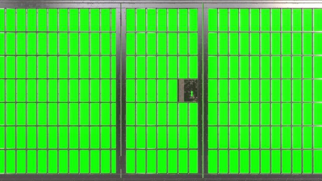 jail cell door 3d on green screen background