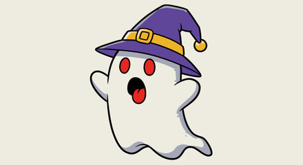 Cute Cartoon Ghost with Witch Hat – Halloween Spooky Character Illustration