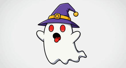 Cute Cartoon Ghost with Witch Hat – Halloween Spooky Character Illustration
