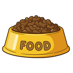 Cartoon Pet Food Bowl with Kibble – Yellow Dish Filled with Dog Food