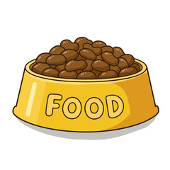 Cartoon Pet Food Bowl with Kibble – Yellow Dish Filled with Dog Food