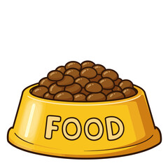 Cartoon Pet Food Bowl with Kibble – Yellow Dish Filled with Dog Food