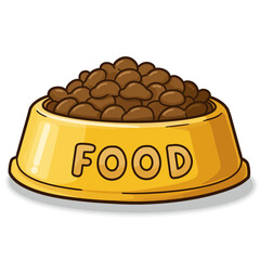 Cartoon Pet Food Bowl with Kibble – Yellow Dish Filled with Dog Food