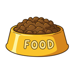 Cartoon Pet Food Bowl with Kibble – Yellow Dish Filled with Dog Food