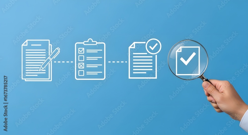Aufkleber streamlining tasks with digital checklists and verification through magnifying glass inspection, ens