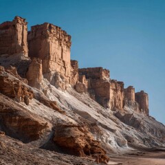 Fototapeta premium Remarkable desert cliffs showcasing natural formations and rugged textures.