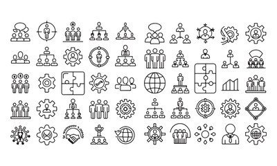 Business and Management Icons Set Organizational, Leadership, Strategy, and Growth Symbols