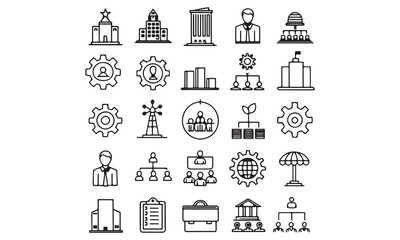 Business and Management Icons Set Organizational, Leadership, Strategy, and Growth Symbols