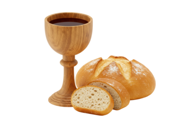 Isolated communion elements representing the body and blood of Christ for worship
