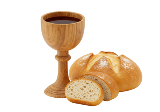 Isolated communion elements representing the body and blood of Christ for worship