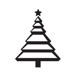Fototapeta premium Vector art of black silhouette of a stylized christmas tree with a star on top isolated on a