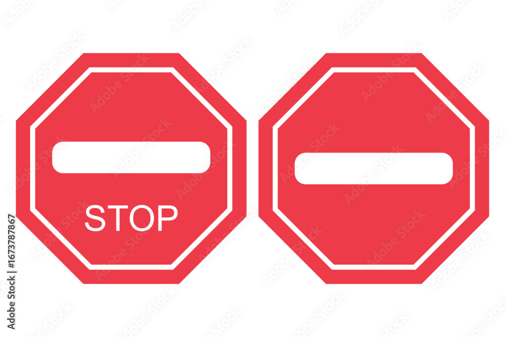 Poster set stop red sign icon with white hand. stop signs and go sign vector illustrations stop and go icon