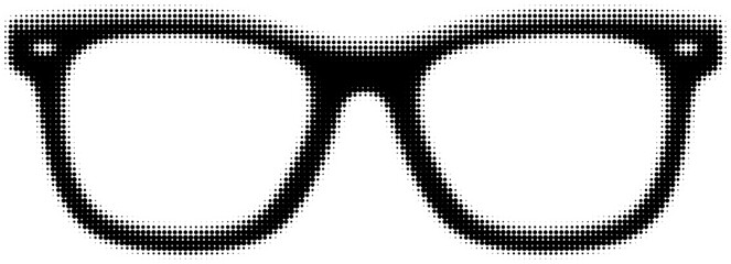 Retro black glasses with dotted halftone pattern. Vector illustration
