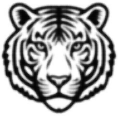 Fototapeta premium Black and white halftone illustration of a tiger's face, pop art design. Vector illustration