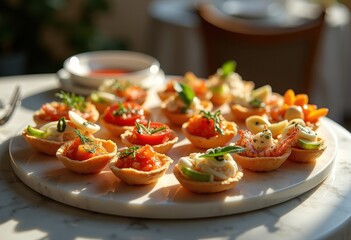 elegant gourmet platter vibrant bite sized hors exquisite presentation gastronomic delight appetizing variety colorful experience, finger, food, delicacy