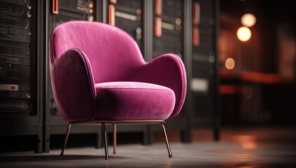 Pink velvet chair in server room
