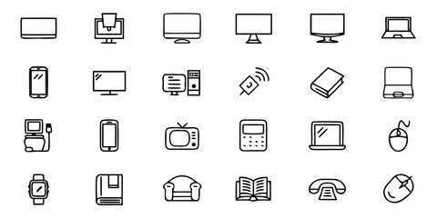 Hand drawn icons collection for business, media, technology and communication concepts in modern style