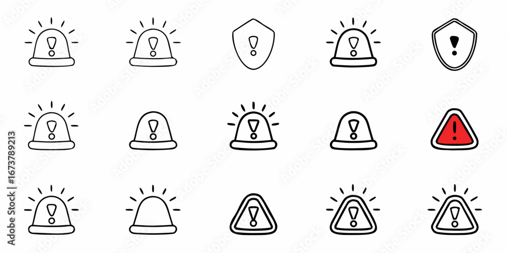 Aufkleber hand drawn alert icons for website security, notifications, warnings with light, shield and triangle