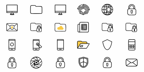 Hand drawn style security and data protection icons emphasizing digital safety and information privacy online