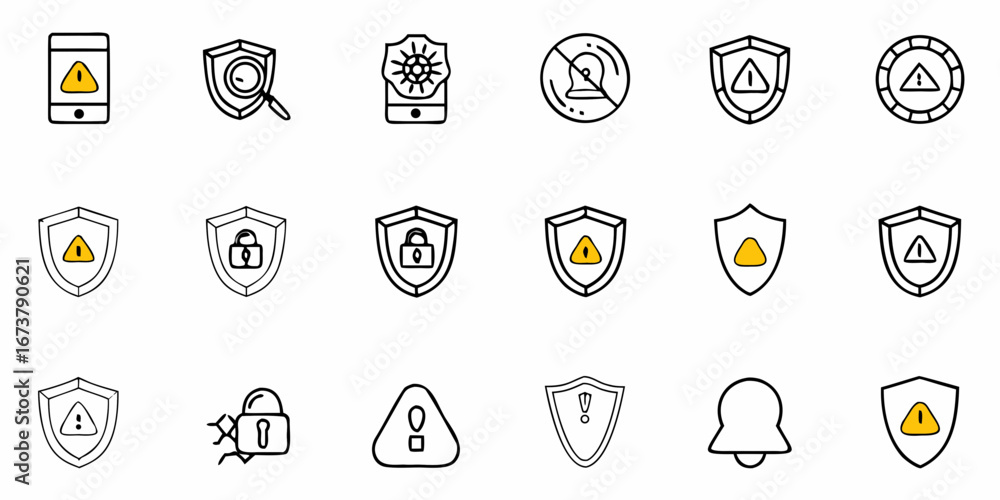 Poster modern security icons alert protect shield lock warning notification symbol data safety