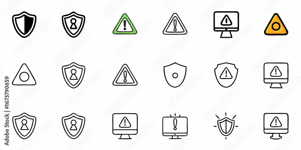 Aufkleber secure your data with modern shield and warning icons for digital protection and cybersecurity alert