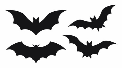 Four black bat silhouettes with different wing positions on a white background halloween theme spooky design | editable eps vectors