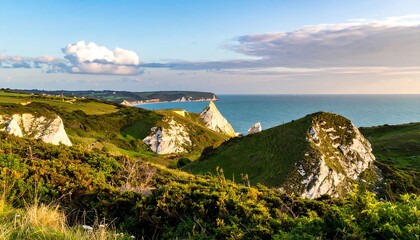 Coastal cliffs and grassy hills