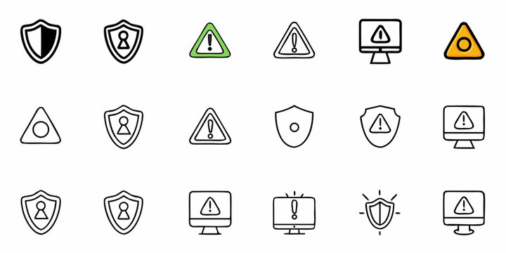 Secure your data with modern shield and warning icons for digital protection and cybersecurity alerts