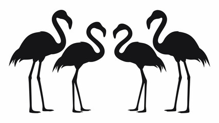 Obraz premium Four flamingo silhouettes standing in a row with their necks curved on a white background image art | editable eps vectors