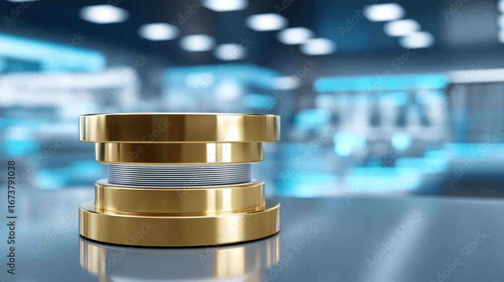 Poster a gleaming gold superconductor coil on a transformer base illuminates a cutting edge energy facility