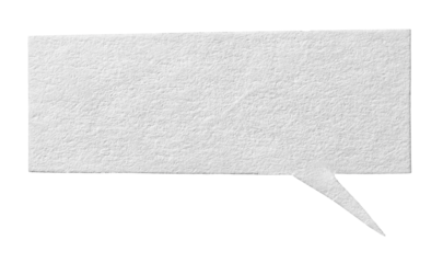 Blank cut out textured white paper speech bubble with copy space for text on transparent png background design element