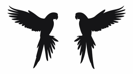 Obraz premium Silhouette depiction of two parrots with outstretched wings perched on branches facing each other nicely | editable eps vectors