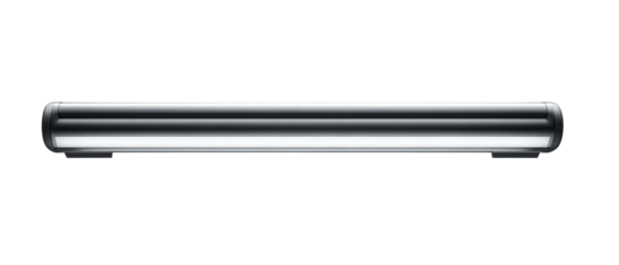 Horizontal, cylindrical, metallic object.  Smooth, reflective surface.  Rounded ends.  Industrial component