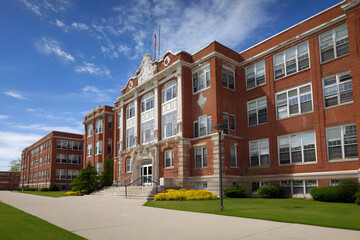 View of typical American school building exterior