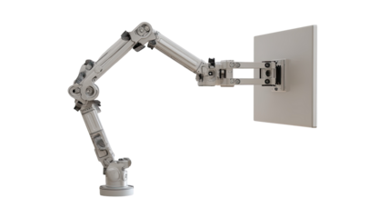 Articulated arm, light gray, supports a flat panel monitor