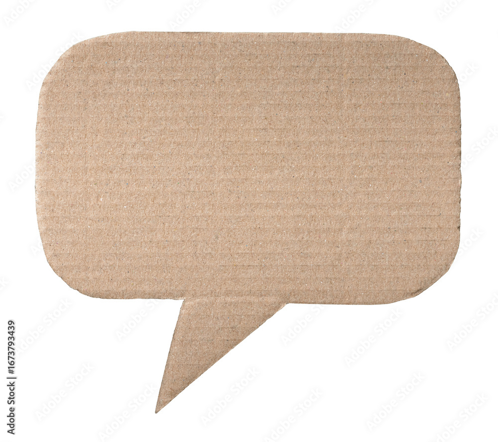 Poster blank textured empty cut out corrugated brown cardboard paper speech bubble with copy space for text