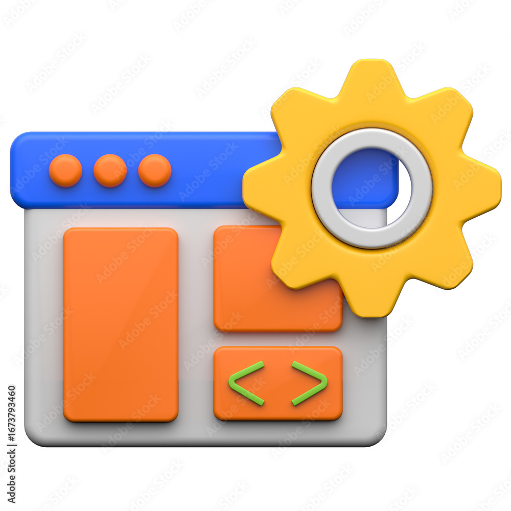 Poster web development 3d icon on transparent background