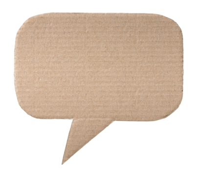 Blank textured empty cut out corrugated brown cardboard paper speech bubble with copy space for text on transparent png background design element
