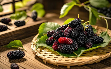 Fresh Mulberries Summer Fruit Healthy Nutrition Seasonal Delicacy Background