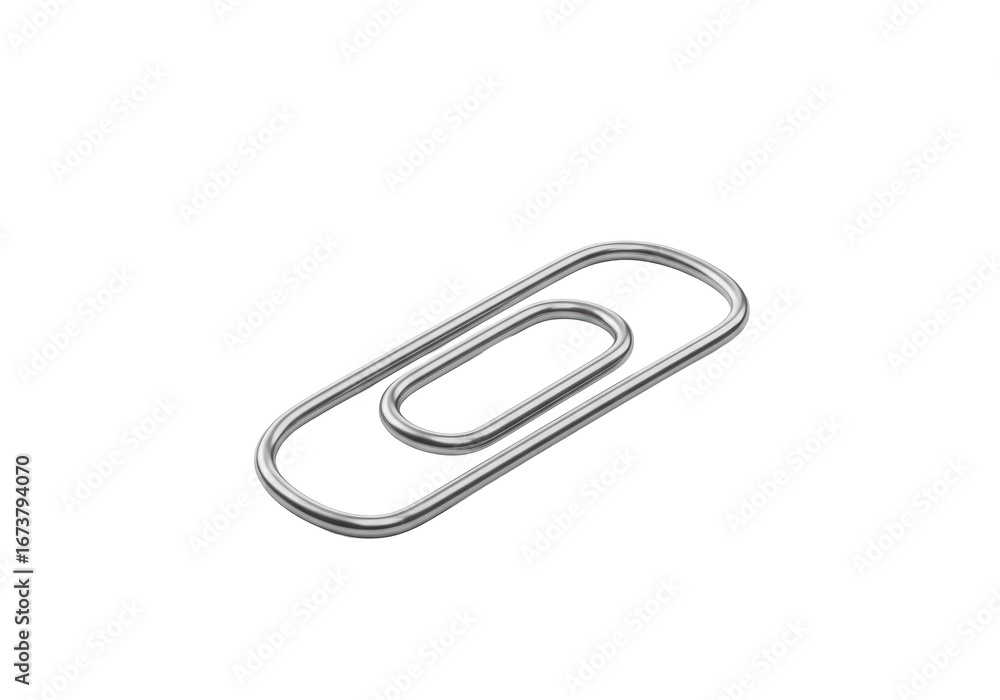 Poster a pristine metallic silver paperclip, highly reflective with precise contours, on a transparent stud