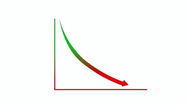 Downward-curving arrow representing decline animation