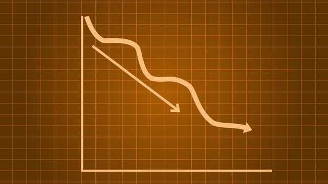 Business graph with downward trend arrows on a grid background animation