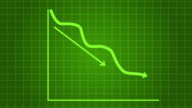 Business graph with downward trend arrows on a grid background animation