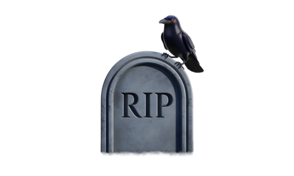 Crow perched on tombstone with RIP inscription